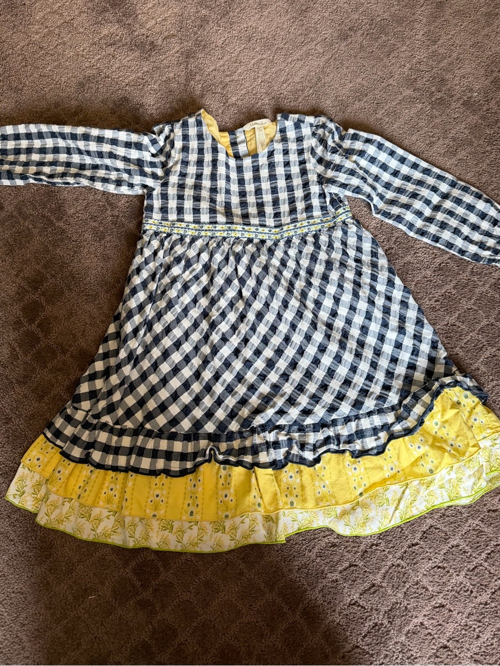 Matilda Jane Navy Gingham and Yellow Ruffle Dress